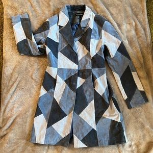 Women’s Suede Leather Patchwork Trench Coat size large
